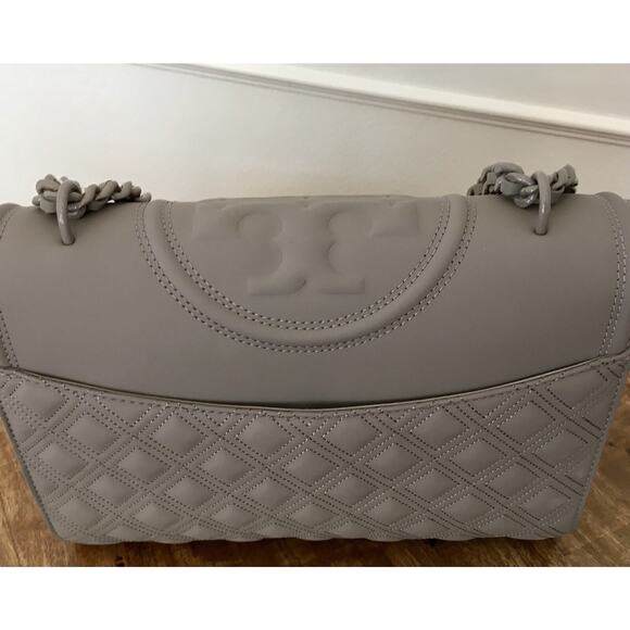 🆕 Tory Burch Fleming Convertible Shoulder GRAY HERON Matte Bag $598 - Picture 8 of 16